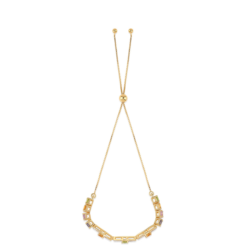 Pozlacený 925 / 1000 Sterlingové Stříbro Náramek s Rose de France Ametystem a Peridotem 2 