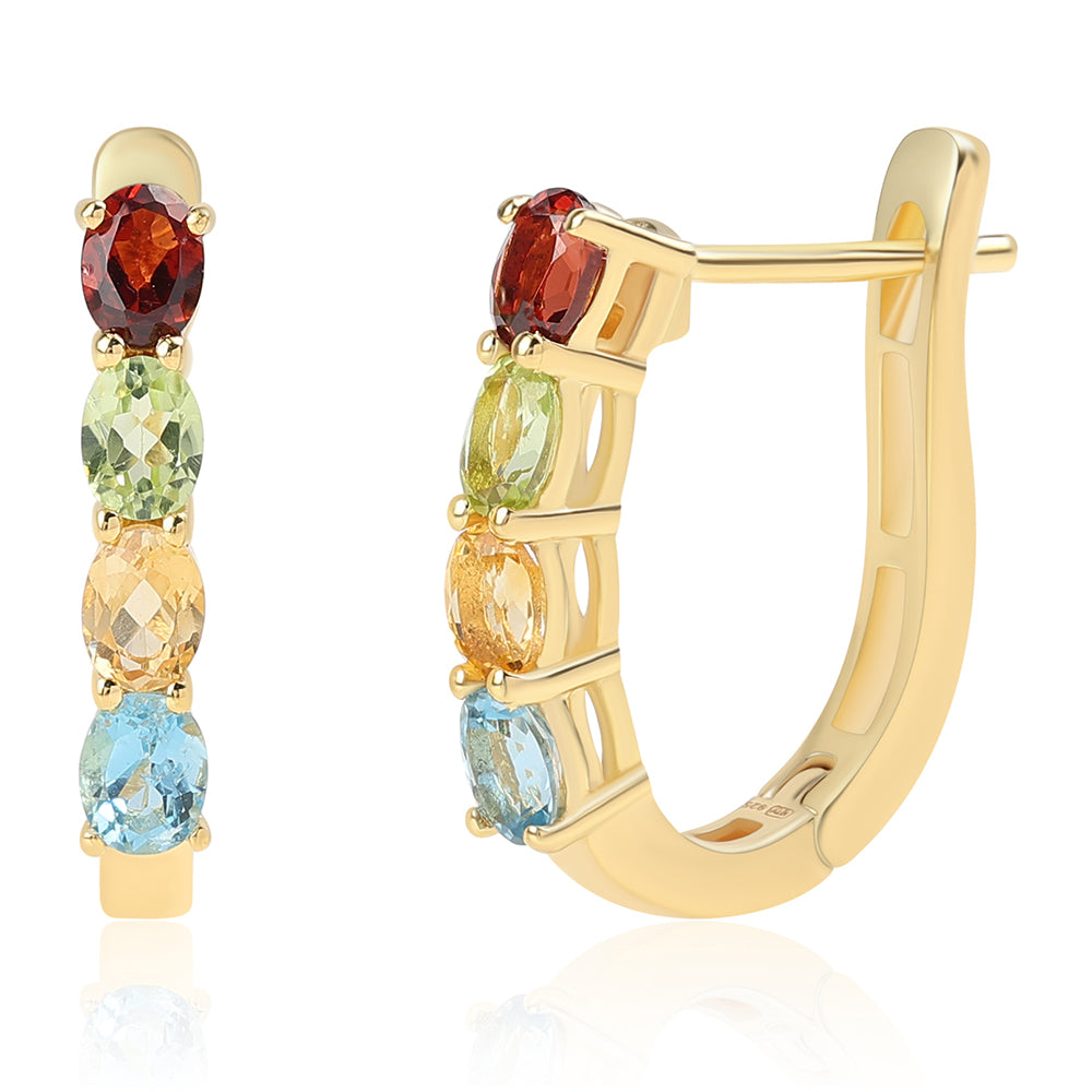 Pozlacené 925 / 1000 Sterlingové Stříbro Náušnice s Červeným Granátem a Citrínem 1 