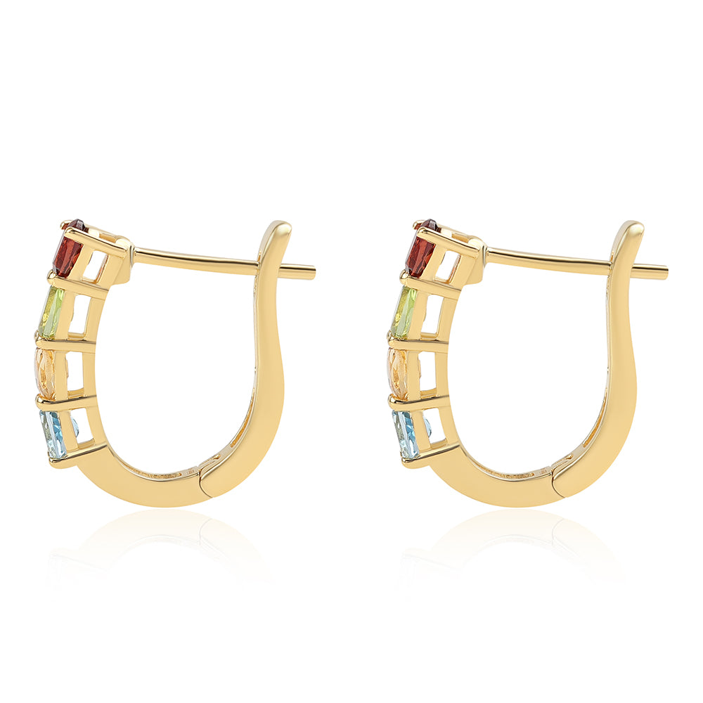 Pozlacené 925 / 1000 Sterlingové Stříbro Náušnice s Červeným Granátem a Citrínem