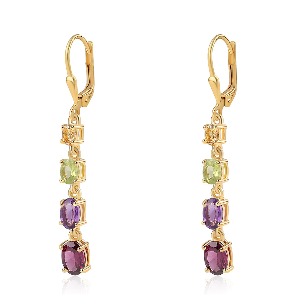 Pozlacené 925 / 1000 Sterlingové Stříbro Náušnice s Africkým Ametystem a Peridotem 1 