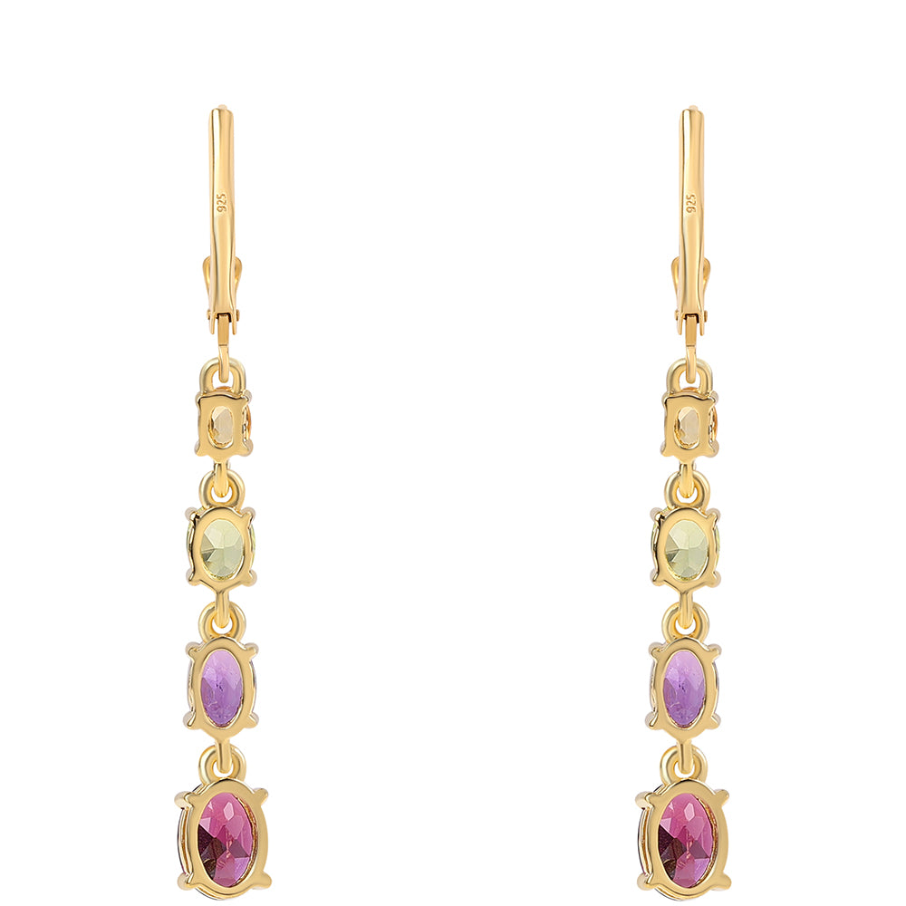 Pozlacené 925 / 1000 Sterlingové Stříbro Náušnice s Africkým Ametystem a Peridotem 2 