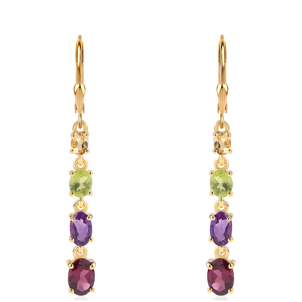 Pozlacené 925 / 1000 Sterlingové Stříbro Náušnice s Africkým Ametystem a Peridotem