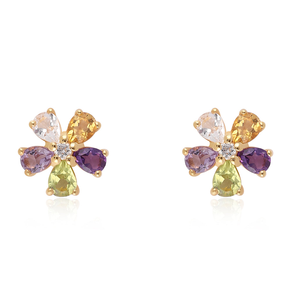 Pozlacené 925 / 1000 Sterlingové Stříbro Náušnice s Rose de France Ametystem a Peridotem 1 