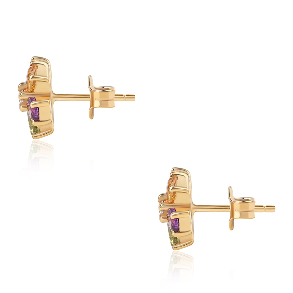 Pozlacené 925 / 1000 Sterlingové Stříbro Náušnice s Rose de France Ametystem a Peridotem 2 