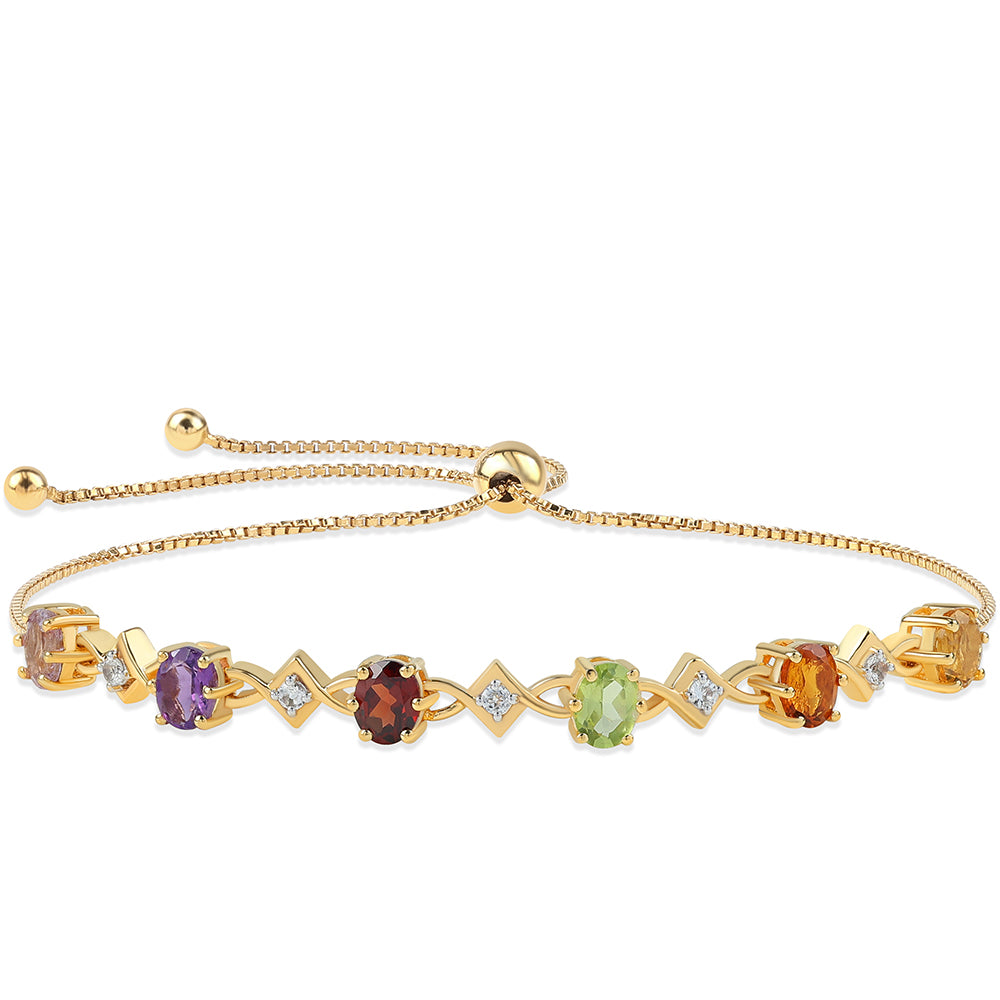 Pozlacený 925 / 1000 Sterlingové Stříbro Náramek s Rose de France Ametystem a Citrínem 1 