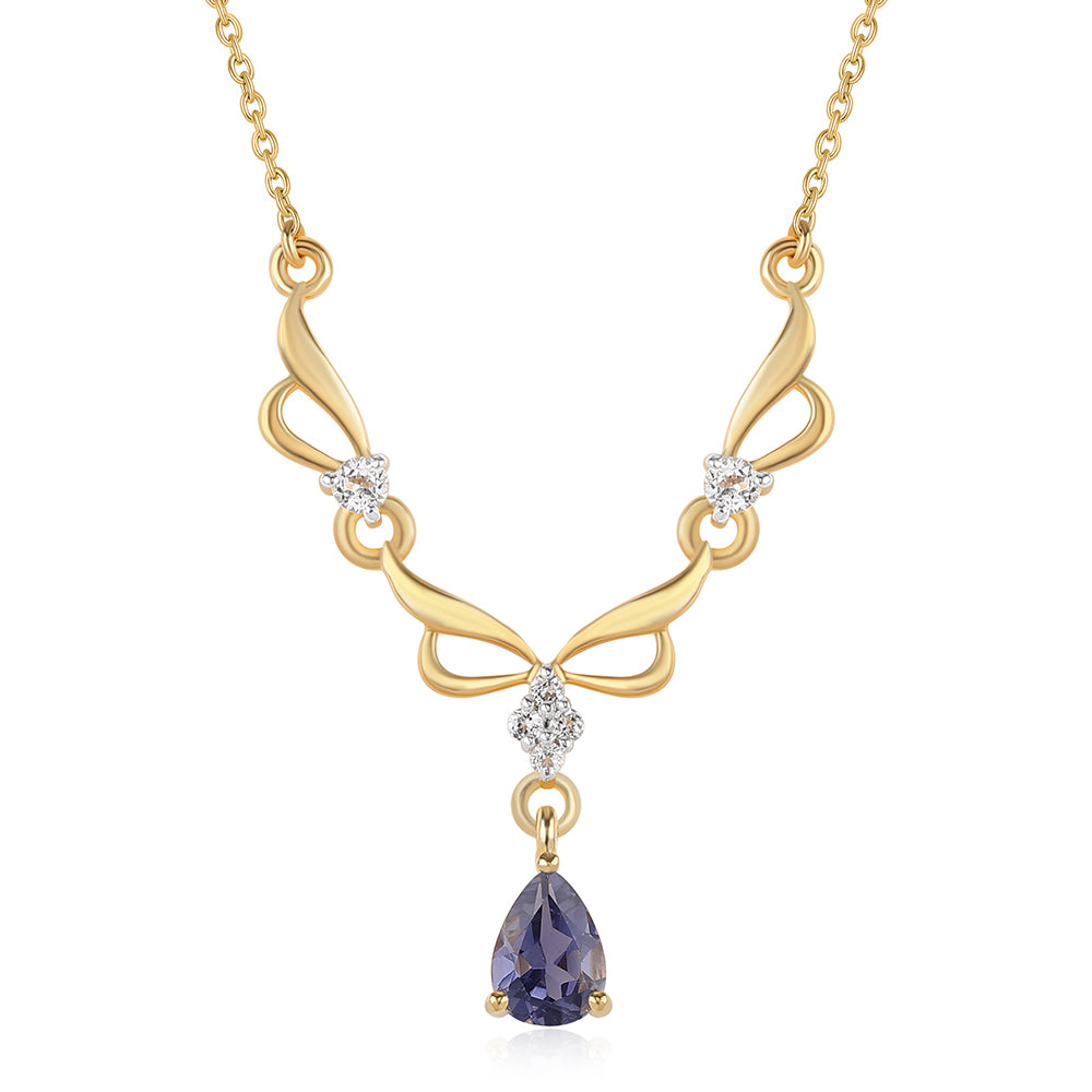 Pozlacený 925 / 1000 Sterlingové Stříbro Náhrdelník s Iolitem a Bílým Topazem