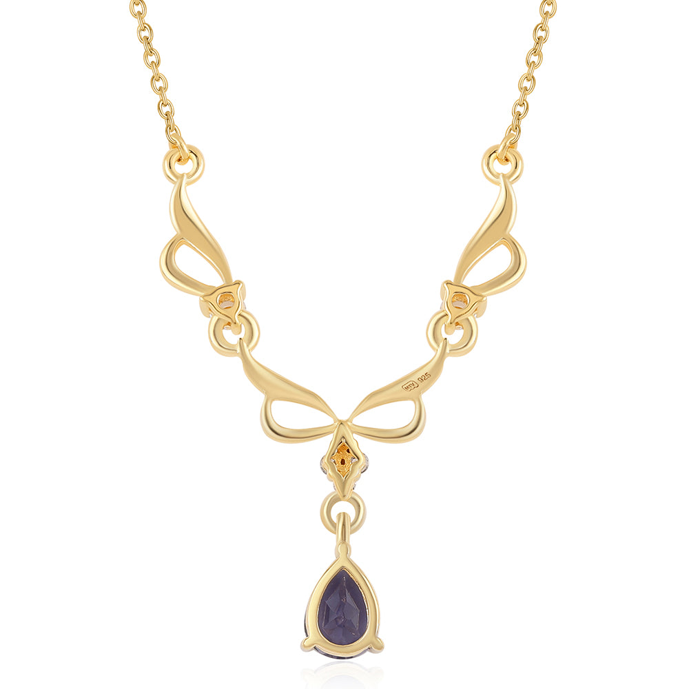 Pozlacený 925 / 1000 Sterlingové Stříbro Náhrdelník s Iolitem a Bílým Topazem