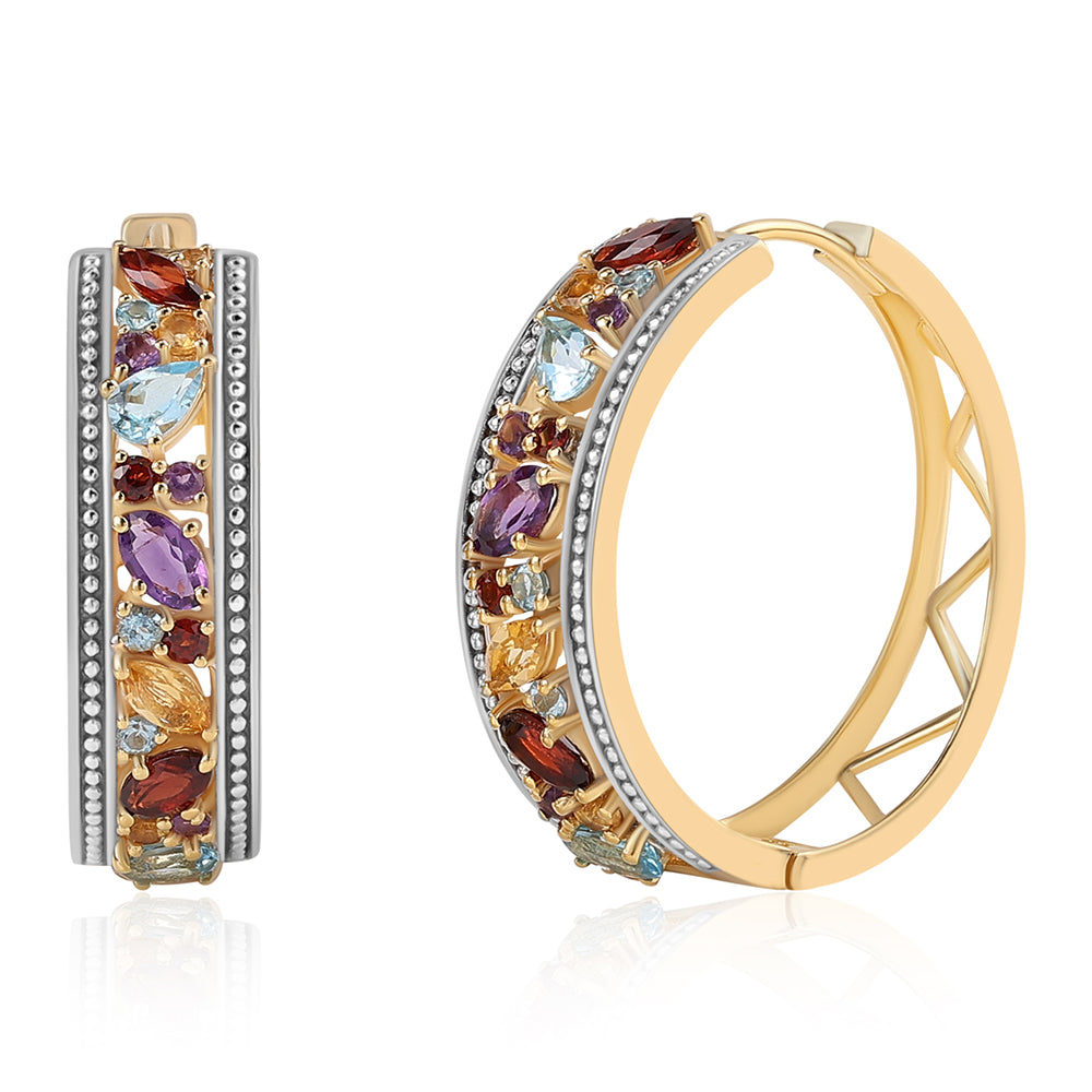 Pozlacené 925 / 1000 Sterlingové Stříbro Náušnice s Červeným Granátem a Citrínem 1 