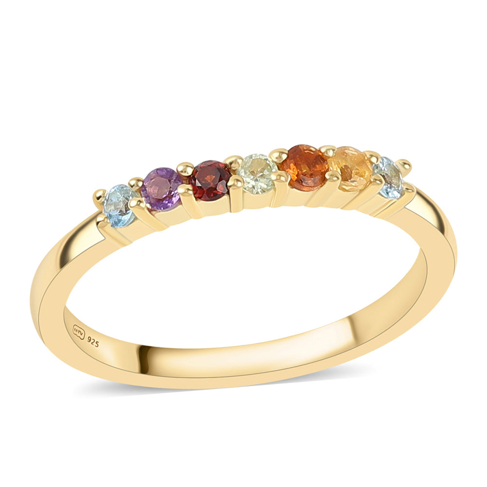 Pozlacený 925 / 1000 Sterlingové Stříbro Prsten s Africkým Ametystem a Citrínem 1 