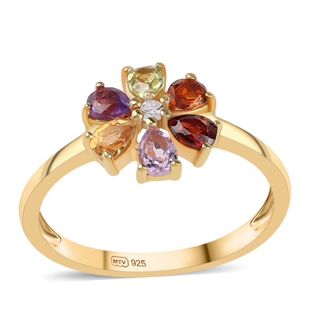 Pozlacený 925 / 1000 Sterlingové Stříbro Prsten s Rose de France Ametystem a Červeným Granátem 1 
