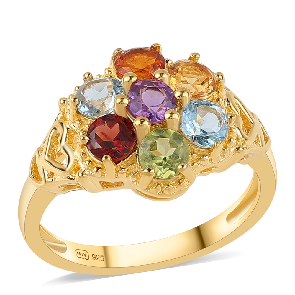 Pozlacený 925 / 1000 Sterlingové Stříbro Prsten s Červeným Granátem a Citrínem