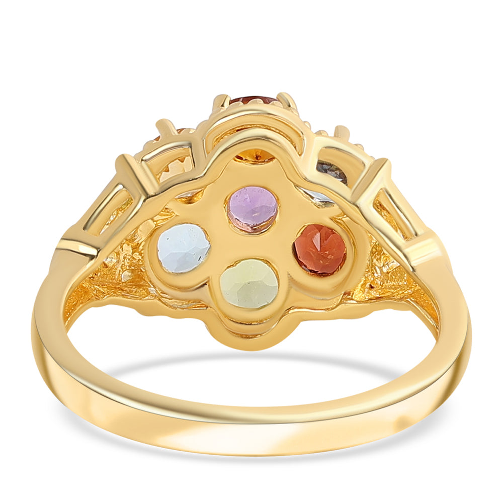 Pozlacený 925 / 1000 Sterlingové Stříbro Prsten s Červeným Granátem a Citrínem 2 