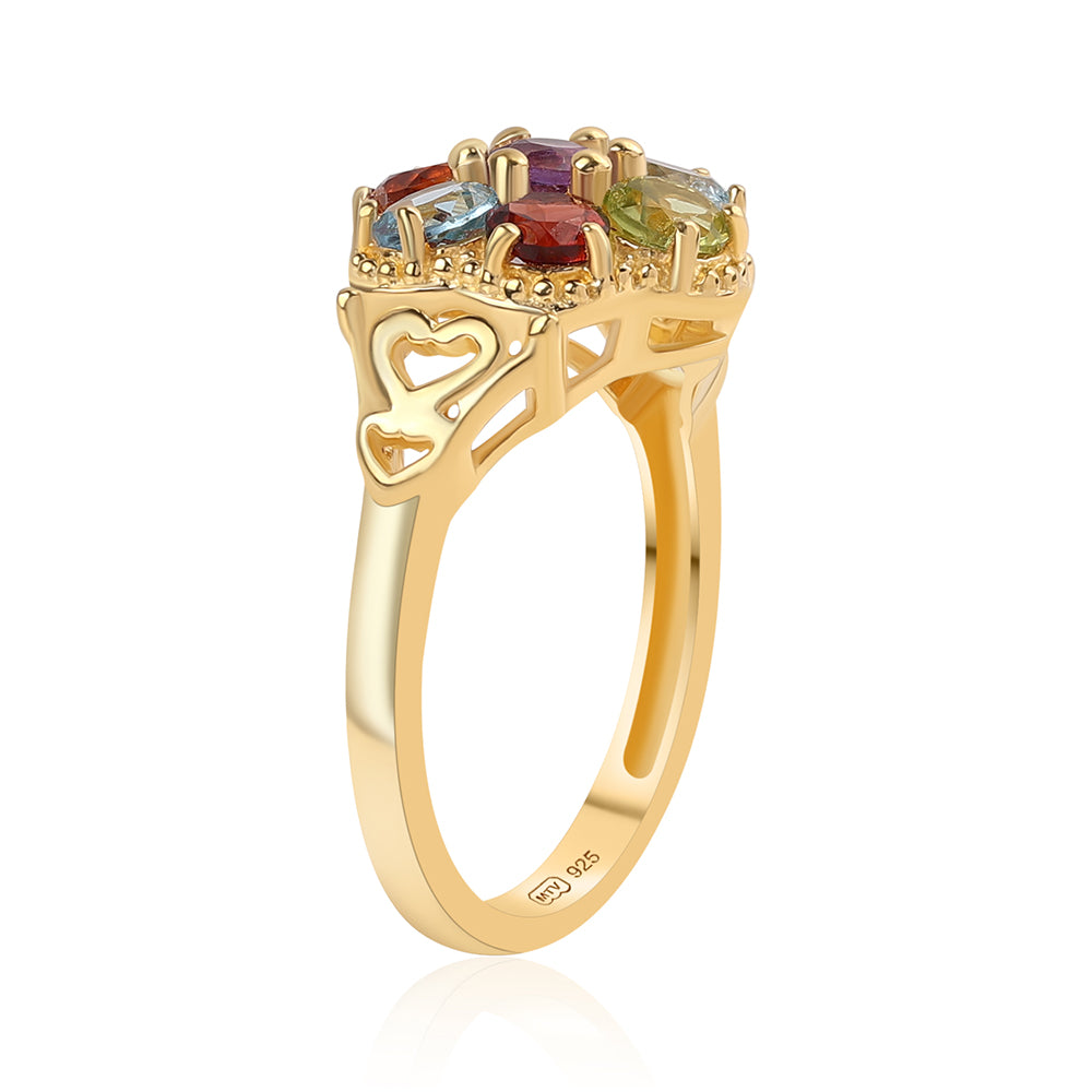 Pozlacený 925 / 1000 Sterlingové Stříbro Prsten s Červeným Granátem a Citrínem 3 