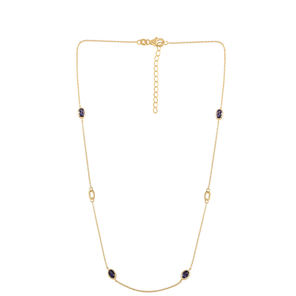 Pozlacené Stříbro 925/1000 - Náhrdelník s Iolitem - Karátové číslo: 1.6. přibližná hmotnost: 4.4 gramů 1 