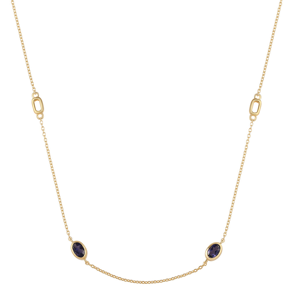Pozlacené Stříbro 925/1000 - Náhrdelník s Iolitem - Karátové číslo: 1.6. přibližná hmotnost: 4.4 gramů 3 