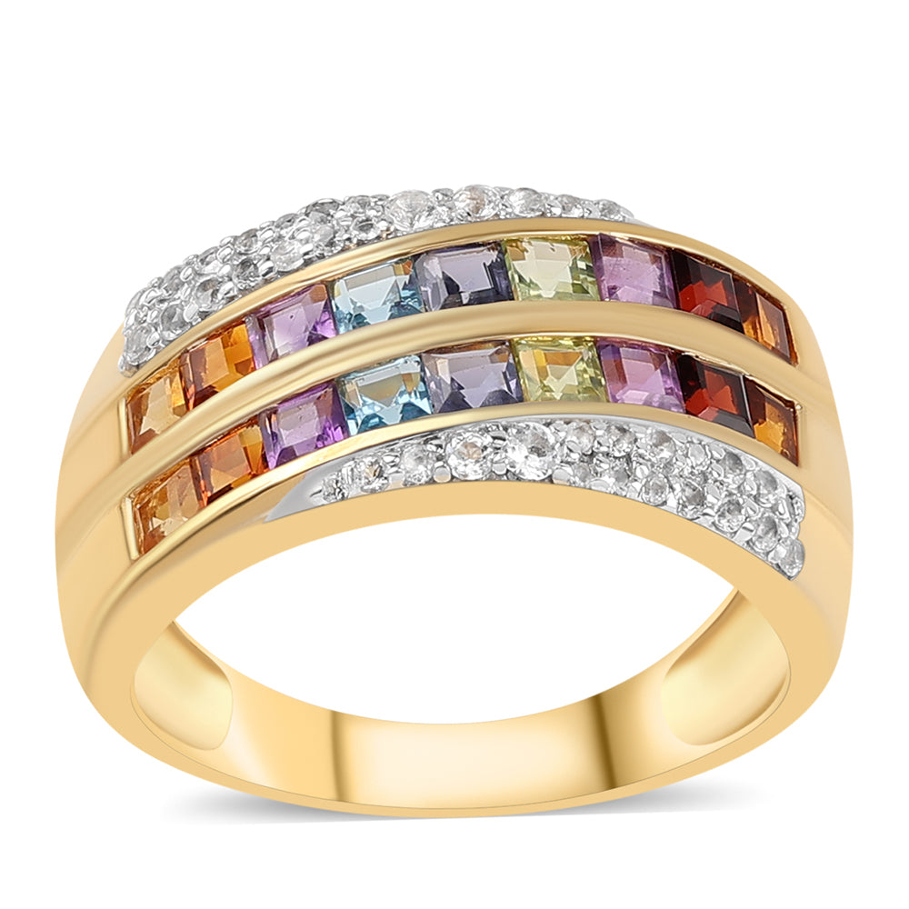 Pozlacené Sterlingové Stříbro 925 / 1000 - Prsten s Africkým Ametystem a Červeným Granátem