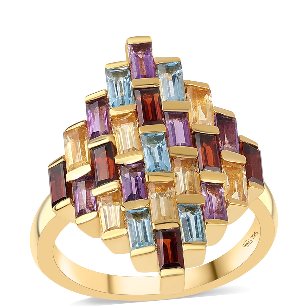 Pozlacené Sterlingové Stříbro 925 / 1000 - Prsten s Africkým Ametystem a Citrínem