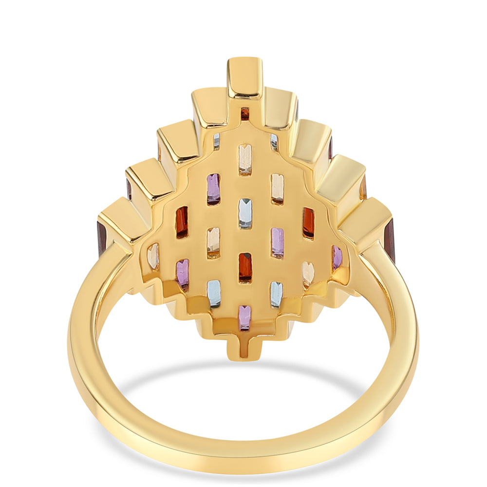 Pozlacené Sterlingové Stříbro 925 / 1000 - Prsten s Africkým Ametystem a Citrínem