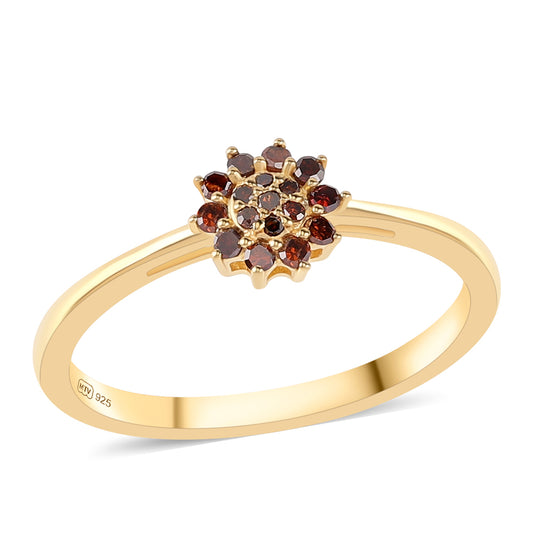 Pozlacený 925 / 1000 Sterlingové Stříbro Prsten s Červeným Diamantem