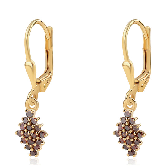 Pozlacené Stříbrné Náušnice s Červeným Diamantem