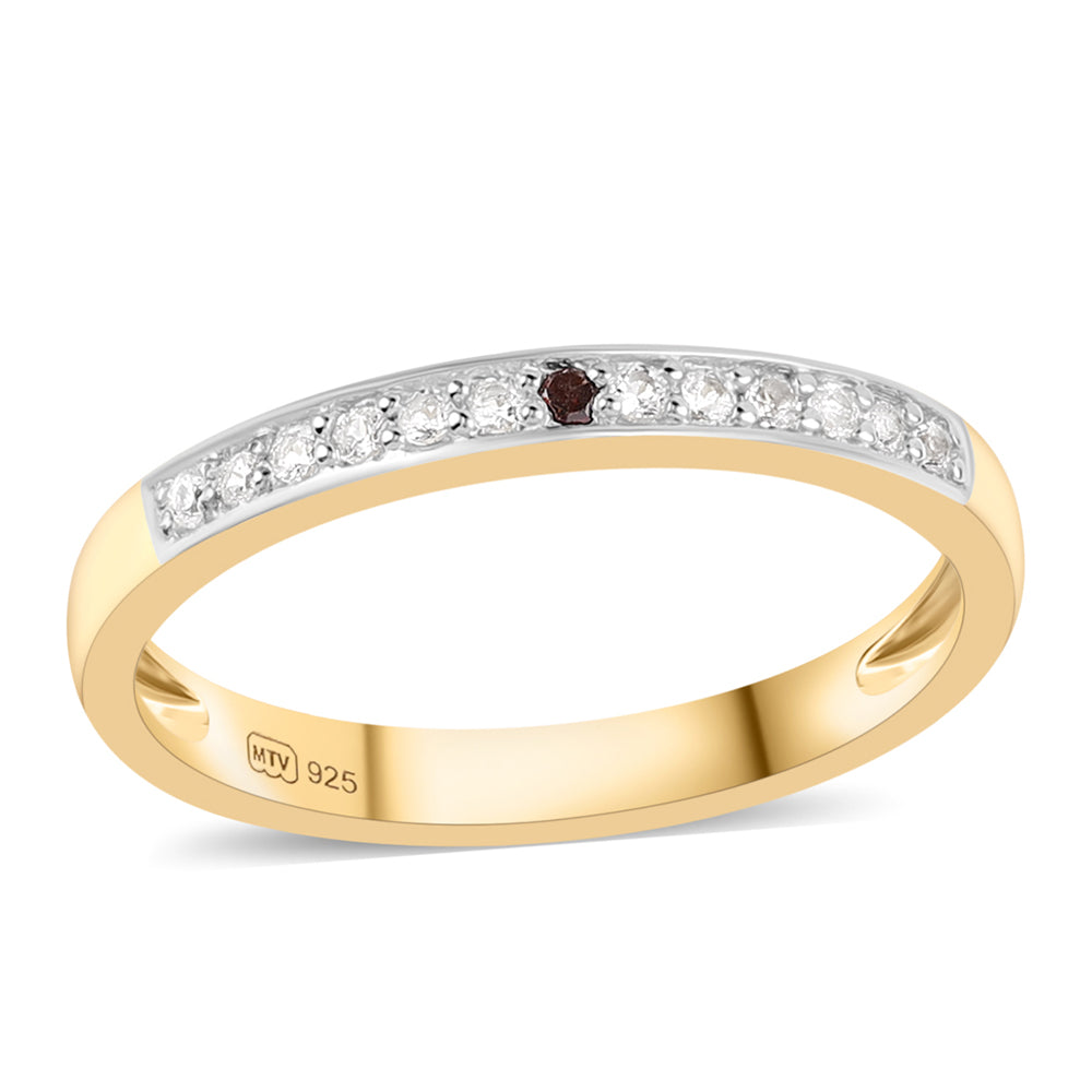 Pozlacený 925 / 1000 Sterlingové Stříbro Prsten s Červeným Diamantem a Bílým Topazem 4 