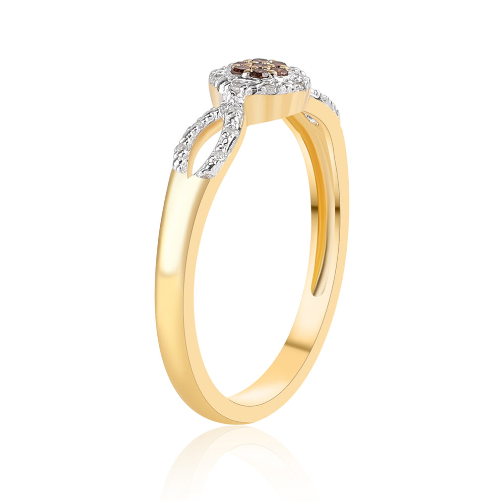 Pozlacené Stříbro 925/1000 - Prsten s Červeným Diamantem a Bílým Diamantem - Karátové číslo: 0.16. přibližná hmotnost: 2.41 gramů