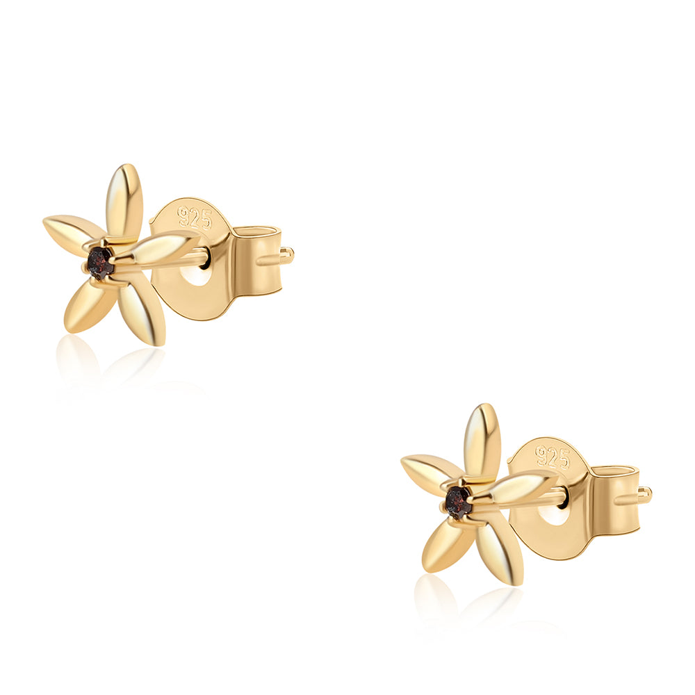 Pozlacené Stříbro 925/1000 - Náušnice s Červeným Diamantem - Karátové číslo: 0.03. přibližná hmotnost: 0.88 gramů 5 