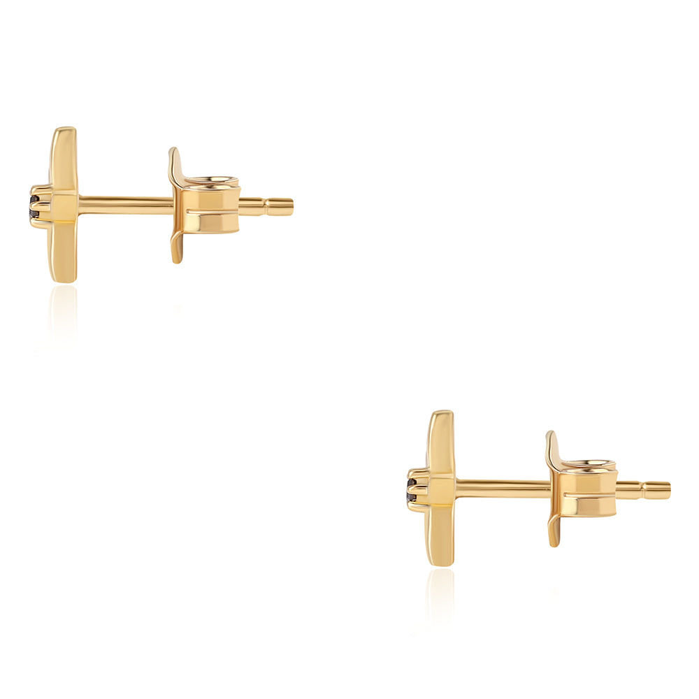 Pozlacené Stříbro 925/1000 - Náušnice s Červeným Diamantem - Karátové číslo: 0.03. přibližná hmotnost: 0.88 gramů