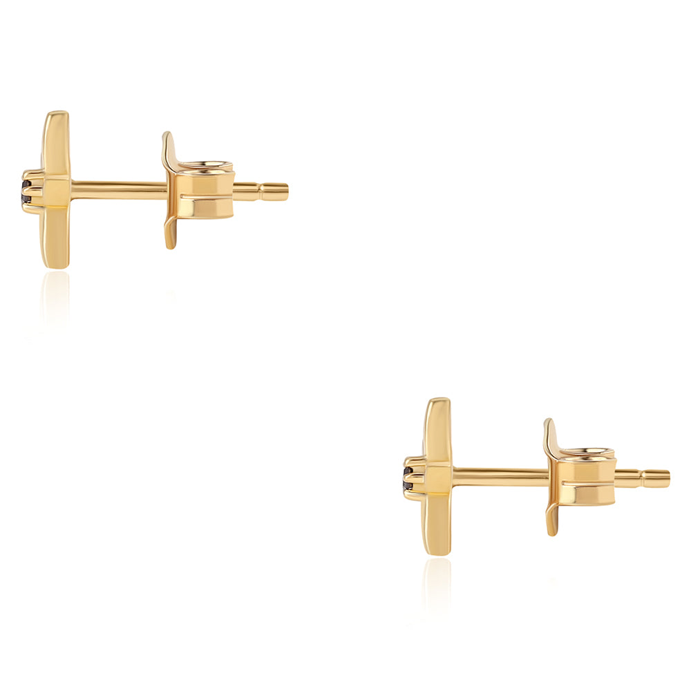 Pozlacené Stříbro 925/1000 - Náušnice s Červeným Diamantem - Karátové číslo: 0.03. přibližná hmotnost: 0.88 gramů