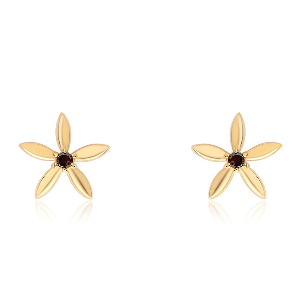 Pozlacené Stříbro 925/1000 - Náušnice s Červeným Diamantem - Karátové číslo: 0.03. přibližná hmotnost: 0.88 gramů 1 