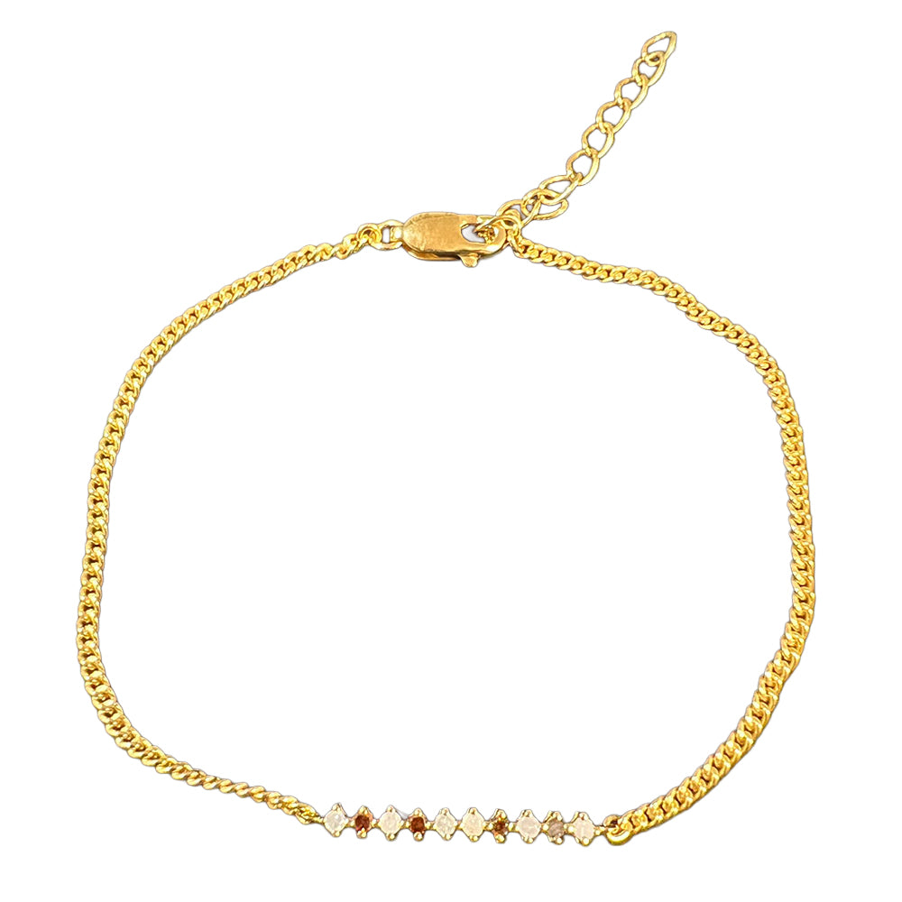 Pozlacené Stříbro 925/1000 - Náramek s Červeným Diamantem a Bílým Diamantem - Karátové číslo: 0.13. přibližná hmotnost: 2.33 gramů 1 