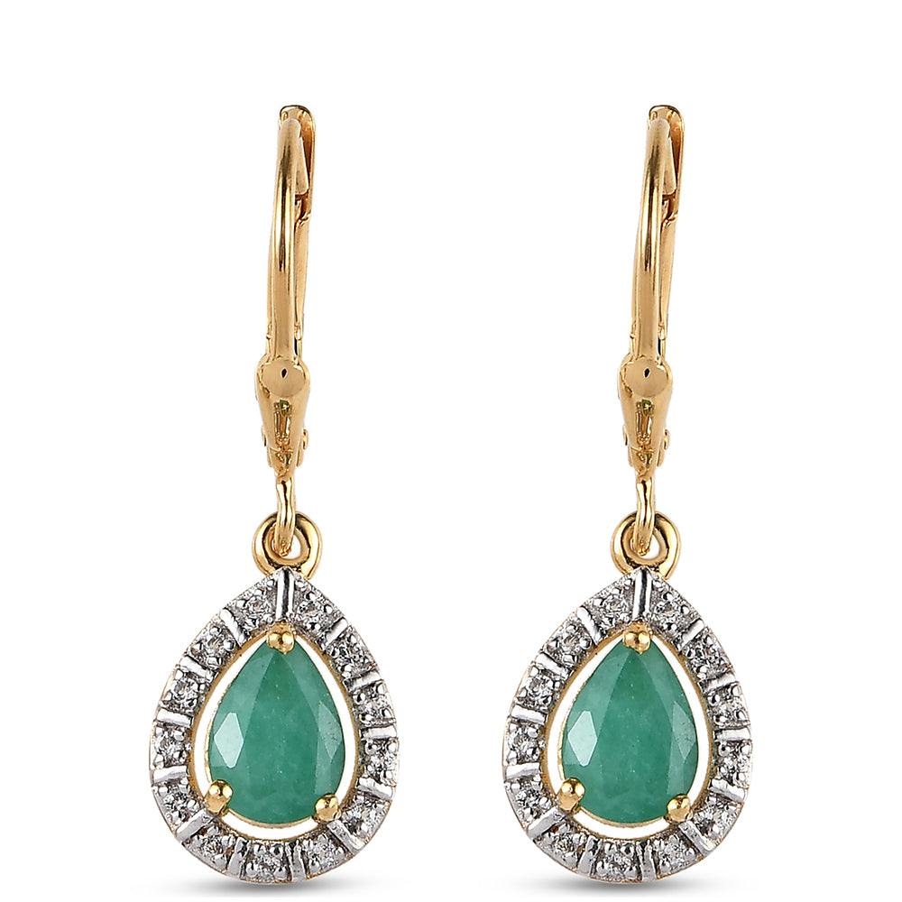 Pozlacená 925 / 1000 Sterlingové Stříbro Sada s Thajským Rubínem a Brazilským Smaragdem ( Náušnice )