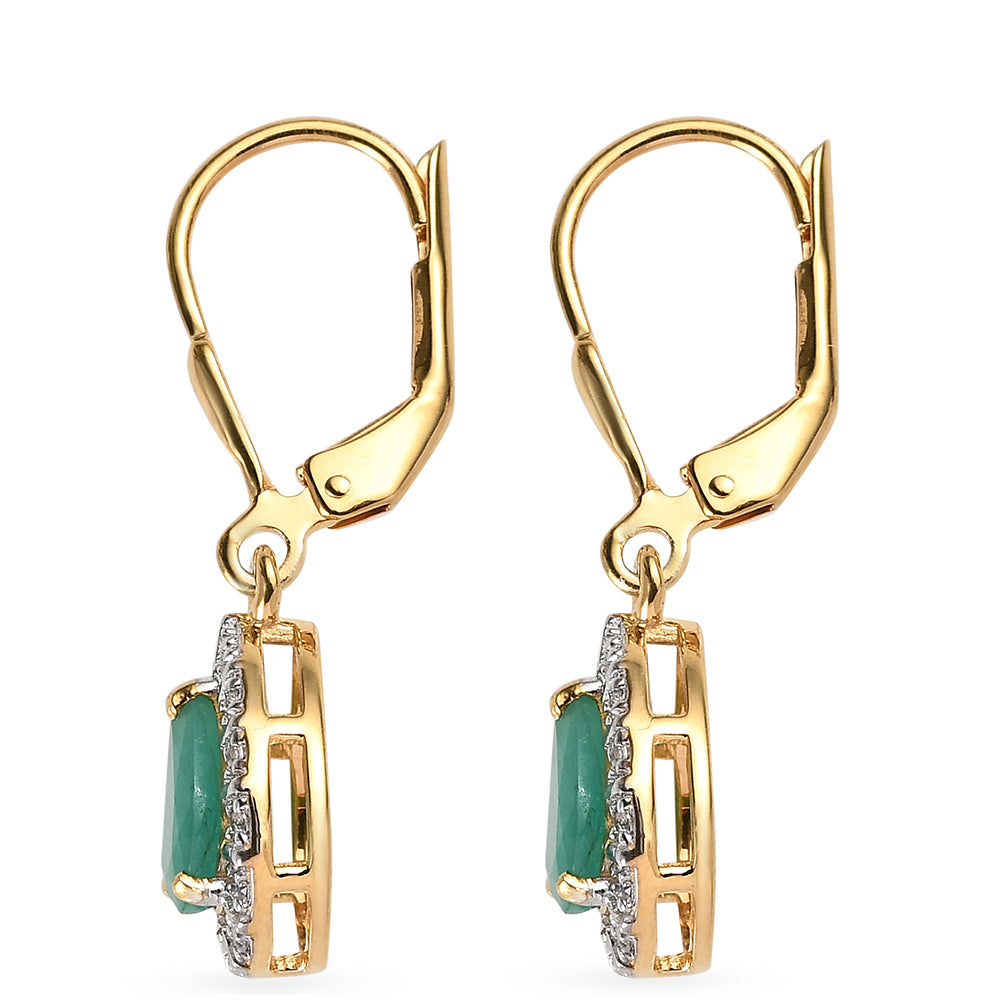 Pozlacená 925 / 1000 Sterlingové Stříbro Sada s Thajským Rubínem a Brazilským Smaragdem ( Náušnice )