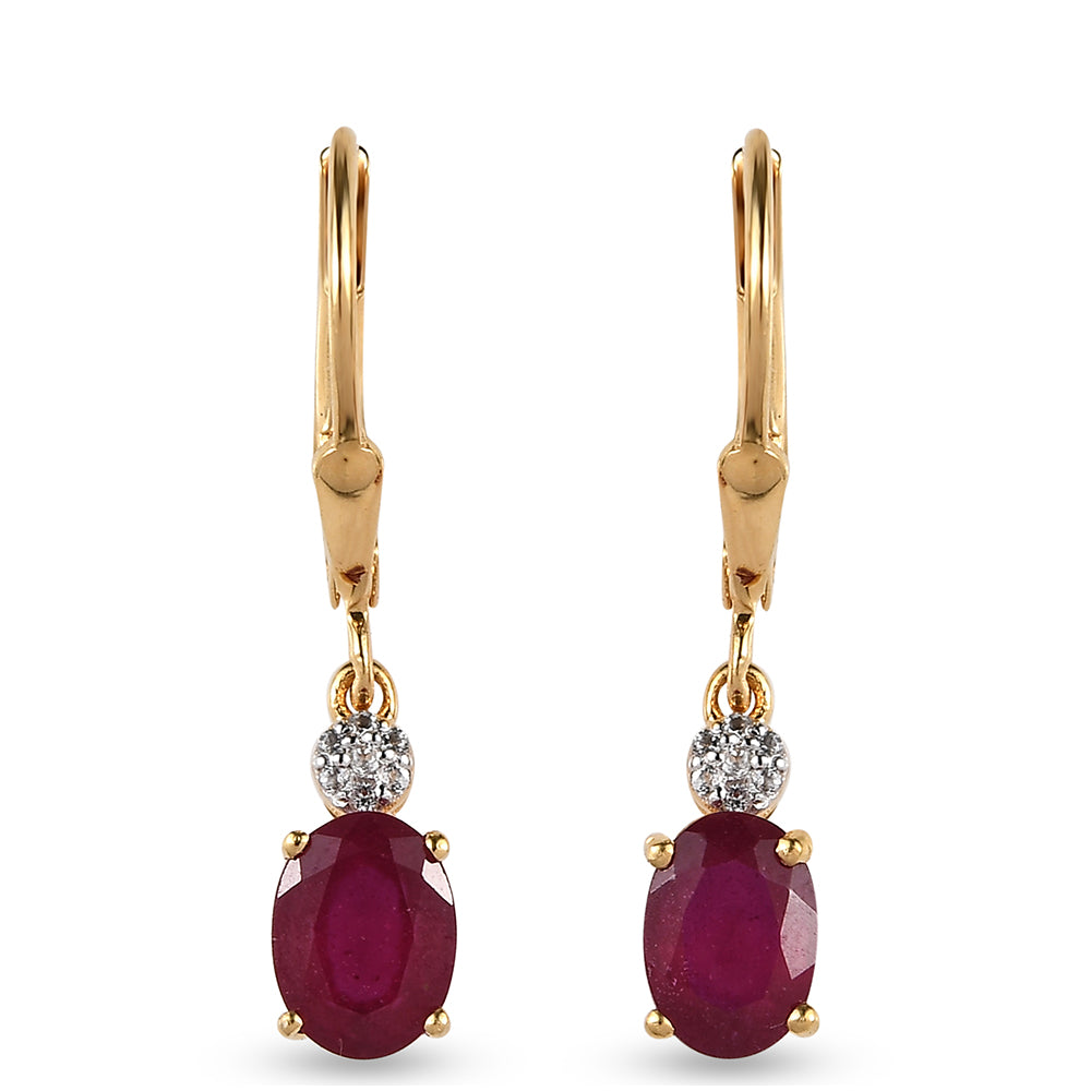 Pozlacená 925 / 1000 Sterlingové Stříbro Sada s Thajským Rubínem a Brazilským Smaragdem ( Náušnice )