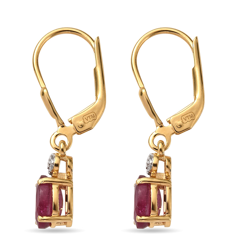 Pozlacená 925 / 1000 Sterlingové Stříbro Sada s Thajským Rubínem a Brazilským Smaragdem ( Náušnice ) 5 