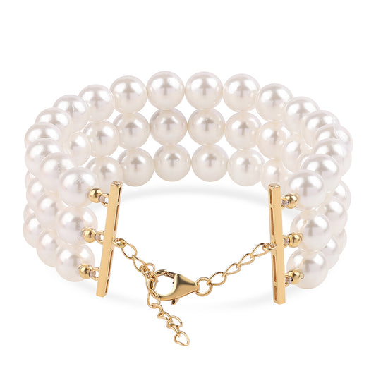 Pozlacený 925 / 1000 Sterlingové Stříbro Náramek s Bílou Sladkovodní Perlou