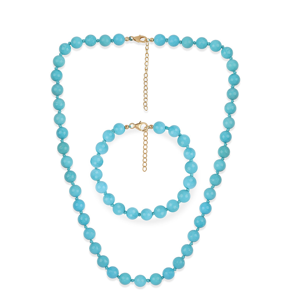 Pozlacené Stříbro 925/1000 - Sada s Tyrkysem Sleeping Beauty - Karátové číslo: 270.94. přibližná hmotnost: 55.91 gramů ( Náhrdelník+Náramek ) 1 