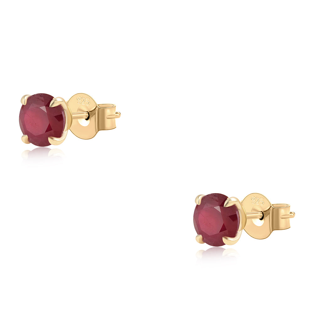 Pozlacené Stříbro 925/1000 - Náušnice s Mozambickým Rubínem - Karátové číslo: 2.47. přibližná hmotnost: 1.45 gramů 1 