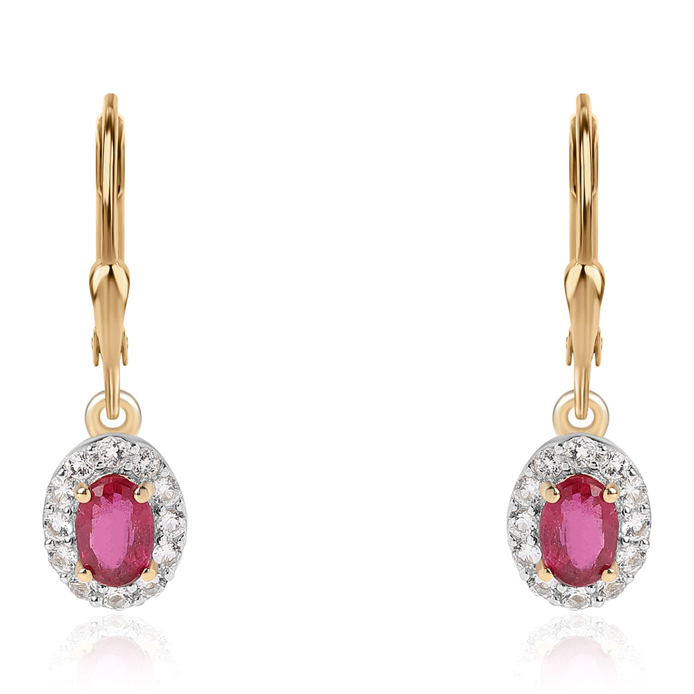 Pozlacené 925 / 1000 Sterlingové Stříbro Náušnice s Mozambickým Rubínem a Bílým Topazem