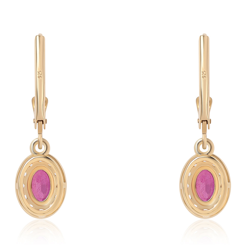 Pozlacené 925 / 1000 Sterlingové Stříbro Náušnice s Mozambickým Rubínem a Bílým Topazem