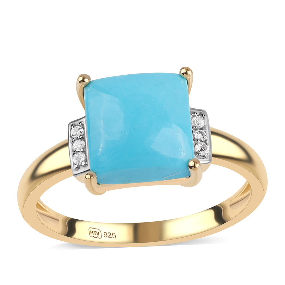 Pozlacené Stříbro 925/1000 - Prsten s Tyrkysem Sleeping Beauty a Bílým Topazem - Karátové číslo: 2.06. přibližná hmotnost: 2.69 gramů 1 