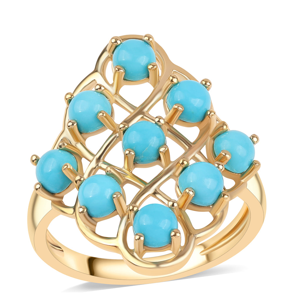 Pozlacené Stříbro 925/1000 - Prsten s Tyrkysem Sleeping Beauty - Karátové číslo: 2.78. přibližná hmotnost: 4.43 gramů 1 