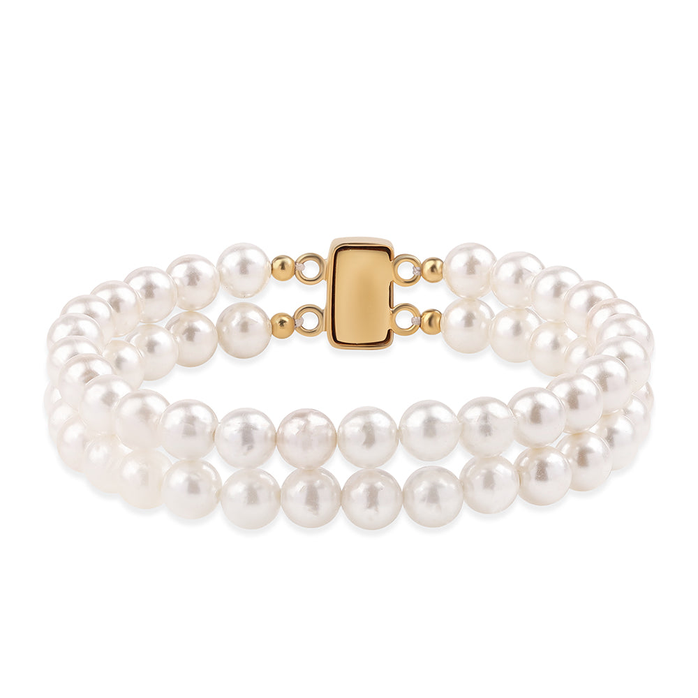 Pozlacené Sterlingové Stříbro 925 / 1000 - Náramek s Bílou Sladkovodní Perlou 1 