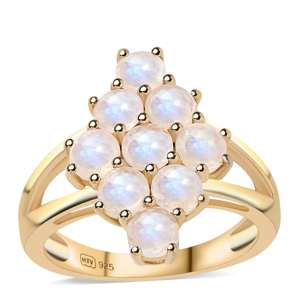 Pozlacený 925 / 1000 Sterlingové Stříbro Prsten s duhovým měsíčním kámenem tř. AA