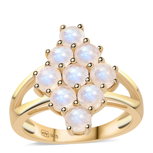 Pozlacený 925 / 1000 Sterlingové Stříbro Prsten s duhovým měsíčním kámenem tř. AA