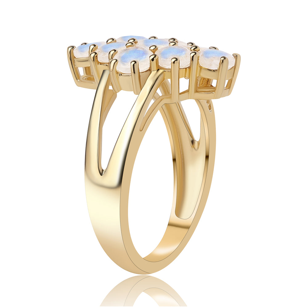 Pozlacený 925 / 1000 Sterlingové Stříbro Prsten s duhovým měsíčním kámenem tř. AA 3 