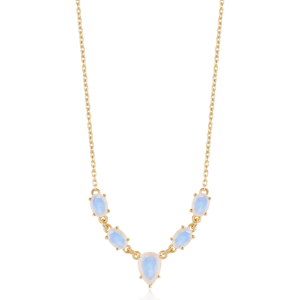 Pozlacený 925 / 1000 Sterlingové Stříbro Náhrdelník s duhovým měsíčním kámenem tř. AA 1 