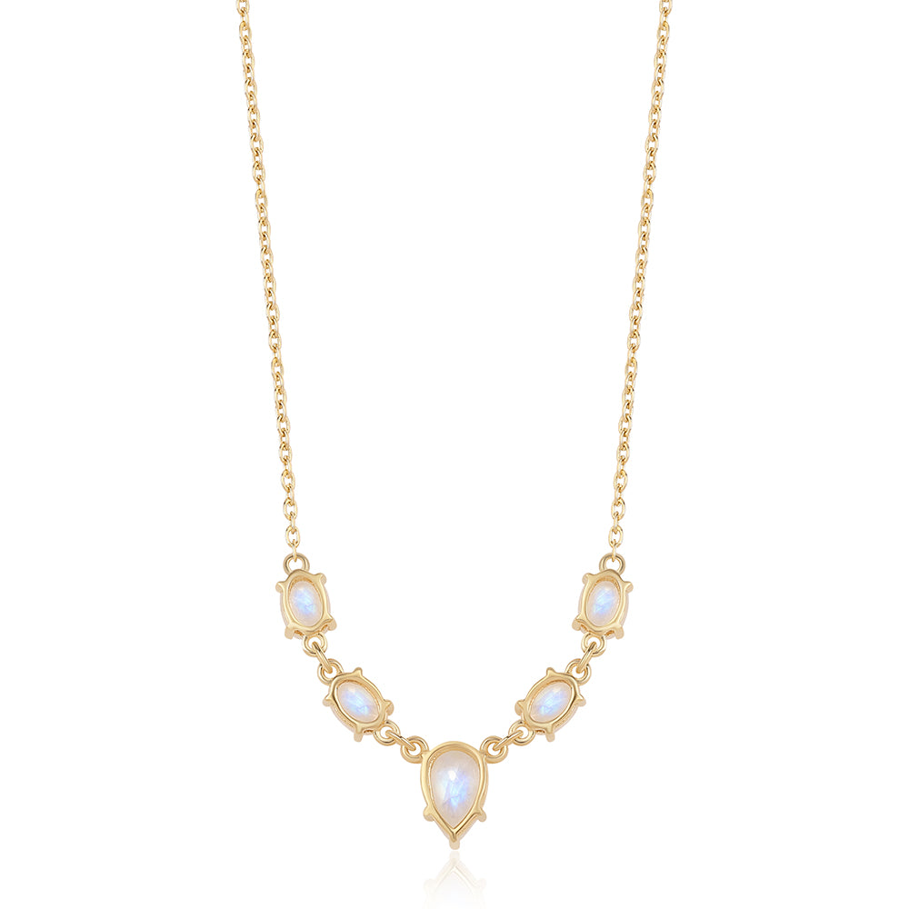 Pozlacený 925 / 1000 Sterlingové Stříbro Náhrdelník s duhovým měsíčním kámenem tř. AA 2 