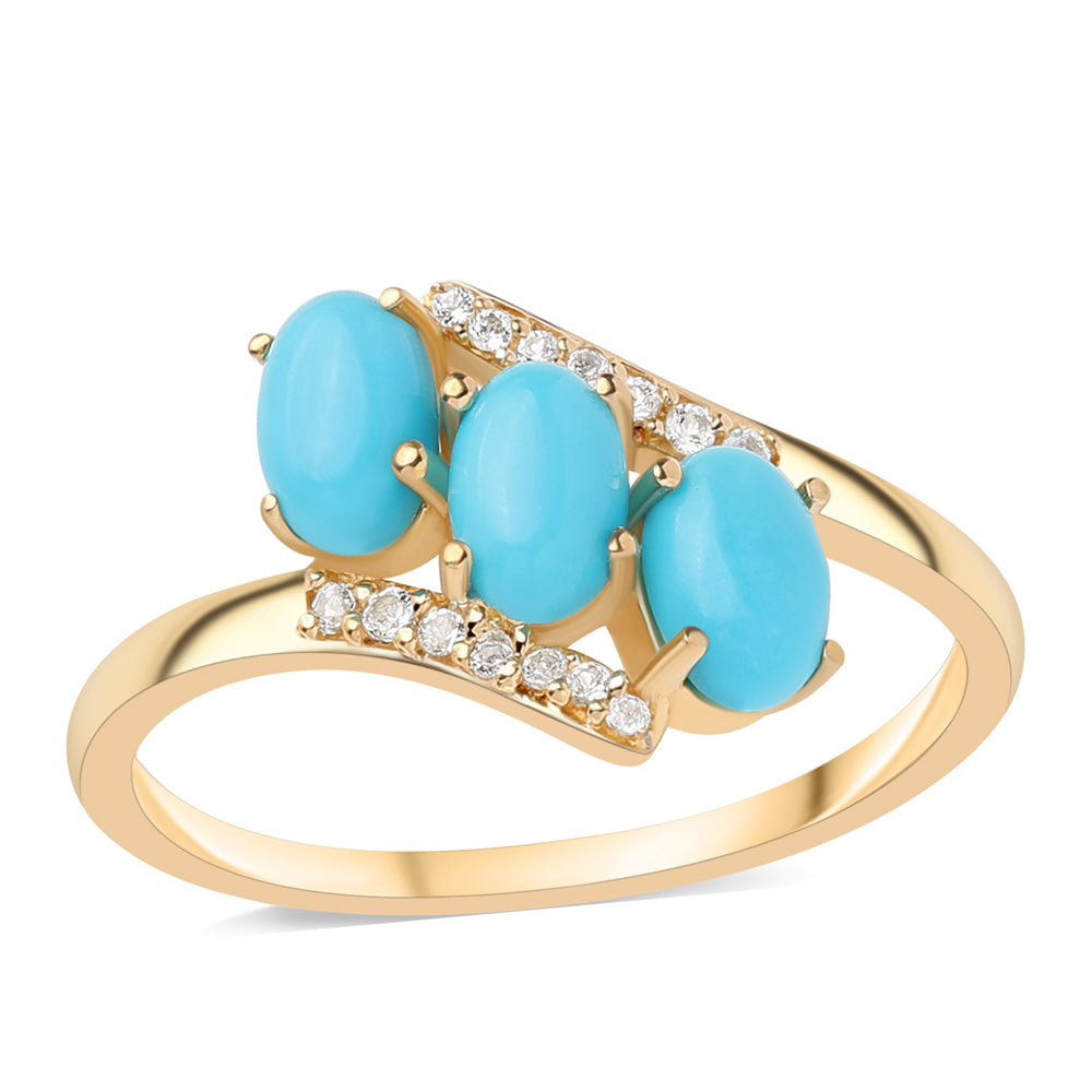 Pozlacené Stříbro 925/1000 - Prsten s Tyrkysem Sleeping Beauty a Bílým Topazem - Karátové číslo: 1.39. přibližná hmotnost: 2.51 gramů 1 