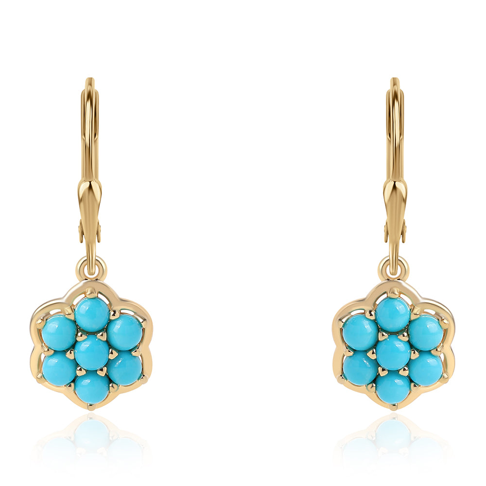 Pozlacené 925 / 1000 Sterlingové Stříbro Náušnice s Tyrkysem Sleeping Beauty